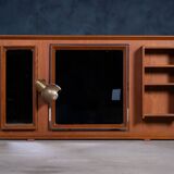 Vintage Free-Standing Teak Mirror with Lamp, 1960s