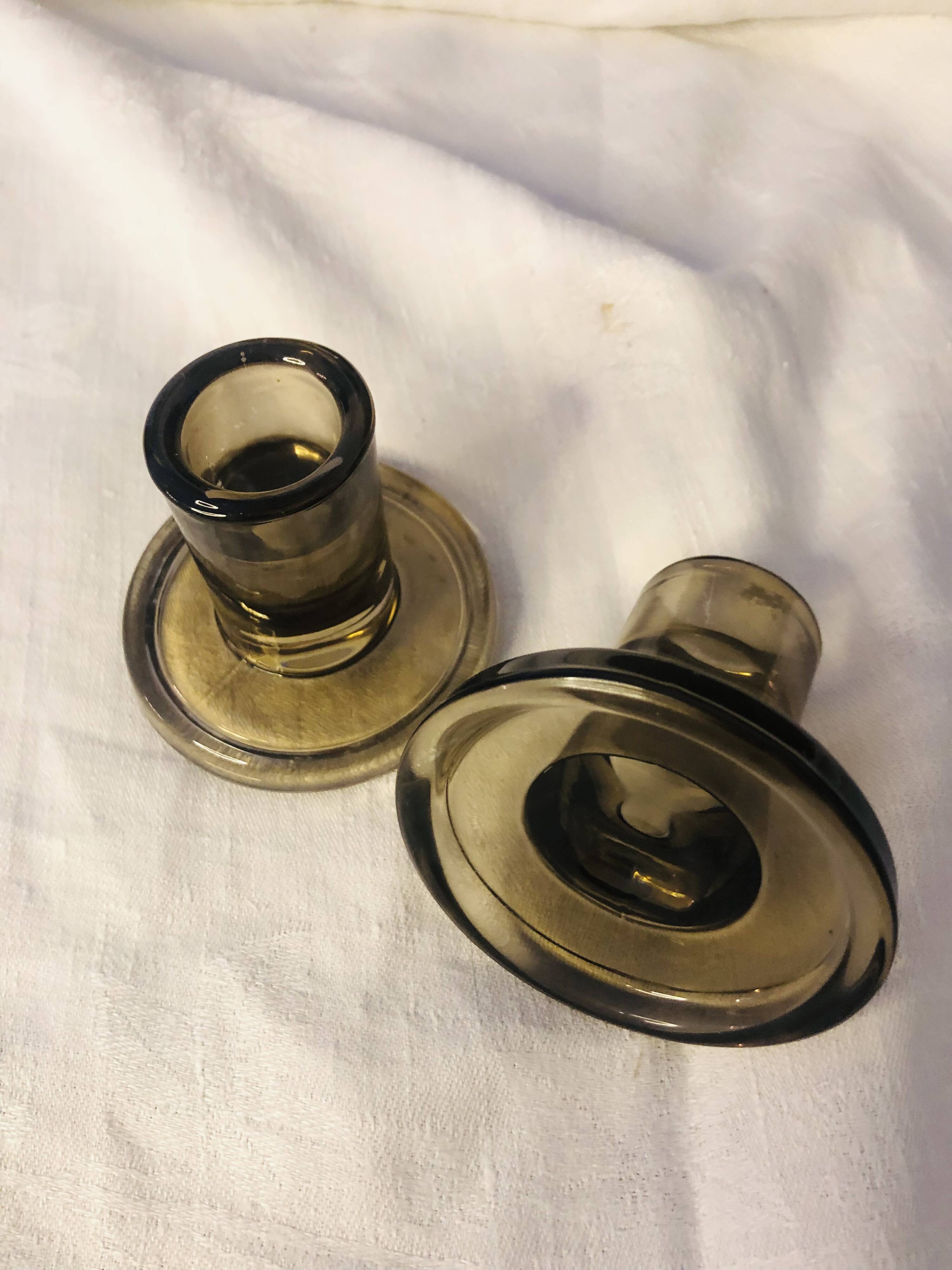 smoked glass candle holders