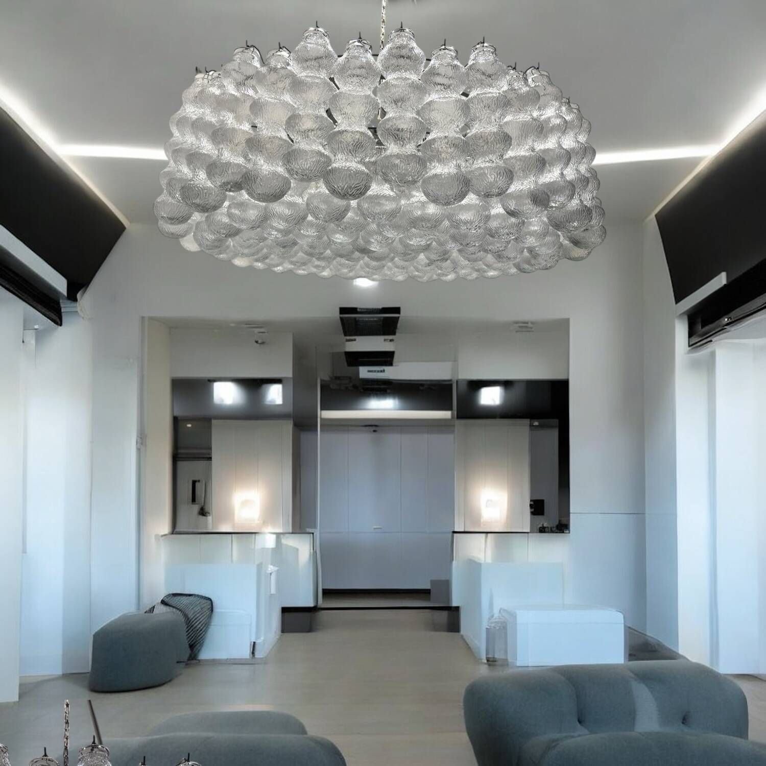 Extra Large Murano Glass Bubble Chandelier / Flushmount, Italy, 1980s