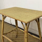 Rolling trolley / Small side table in bamboo and rattan, 1960