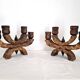 Pair of Brutalist Wooden Candle Holders