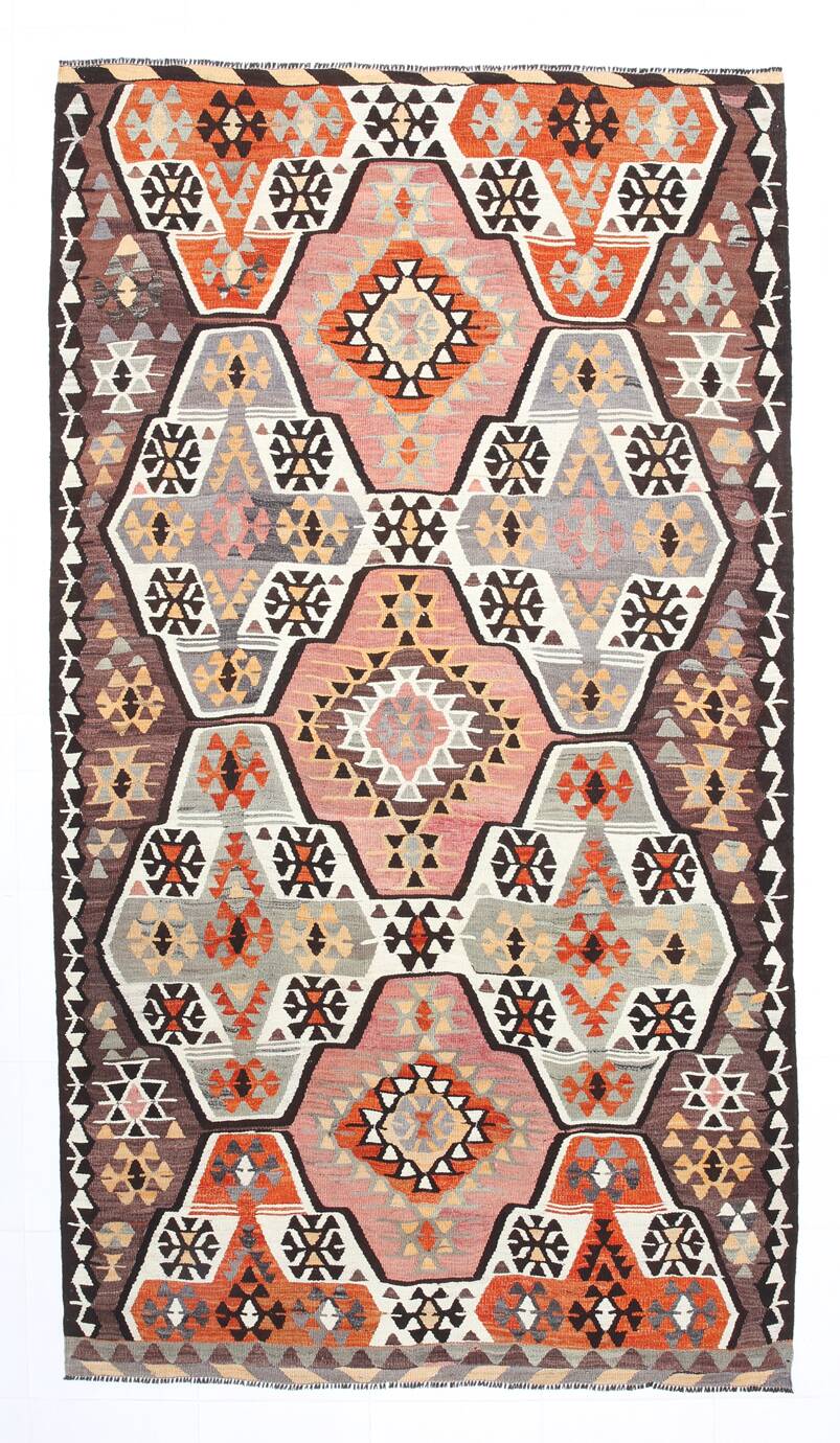 6x10 Kilim Grey & Brown Bohemian Area Kilim Rug, 171x306 Cm