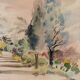 Watercolor on paper by Bernadette Sers Allée de Cyprès 20th century