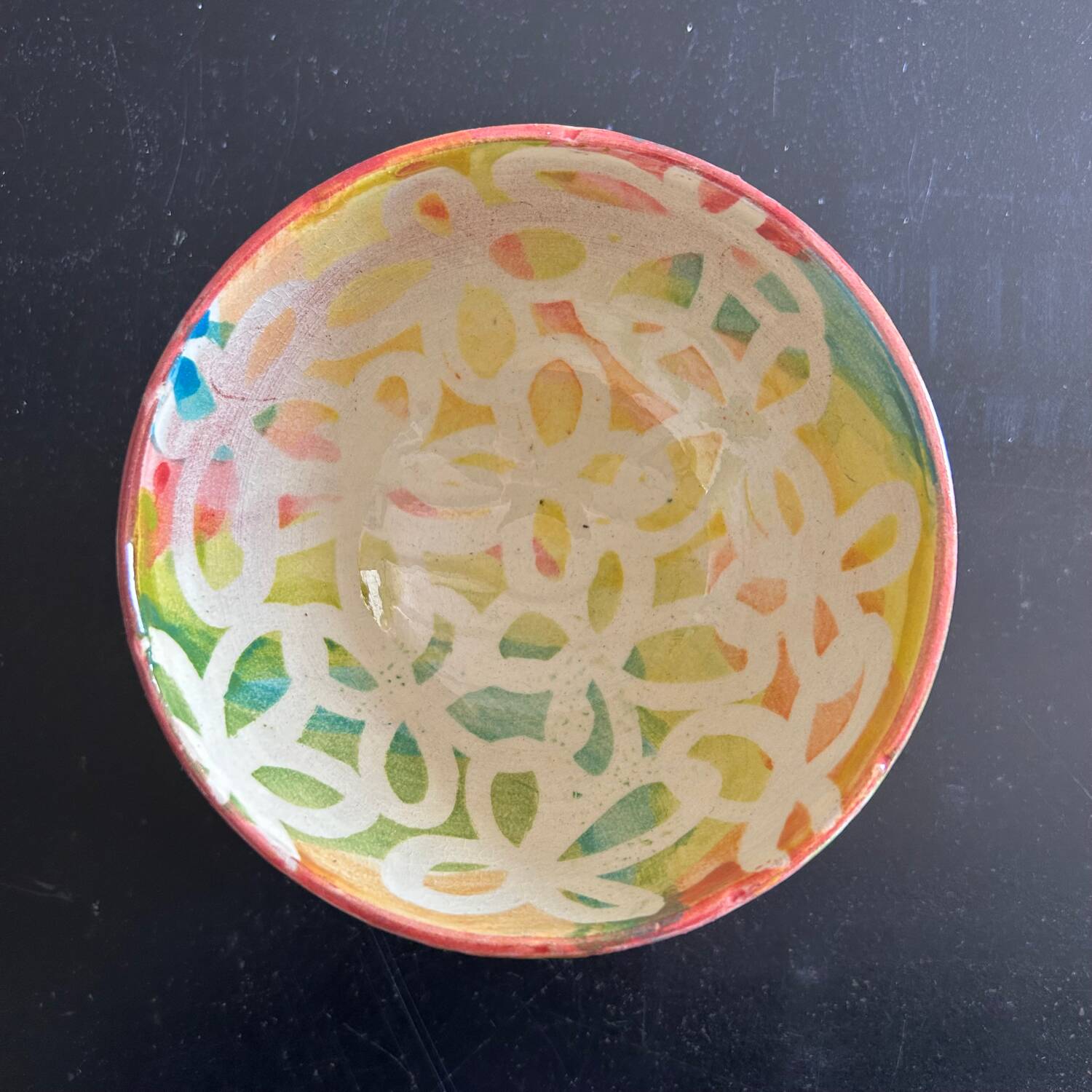 Signed bowl painted with stencil