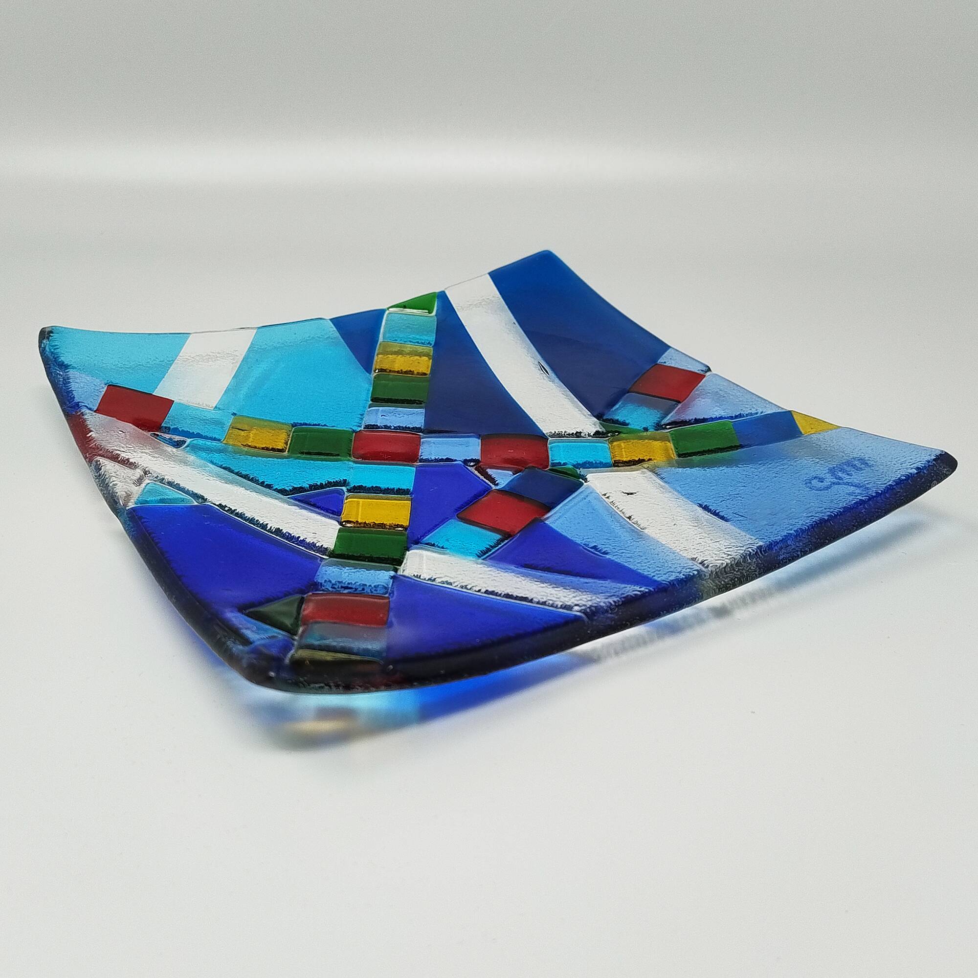 1970s id-century modern geometric Murano glass vide-poche by Albatros, signed GM