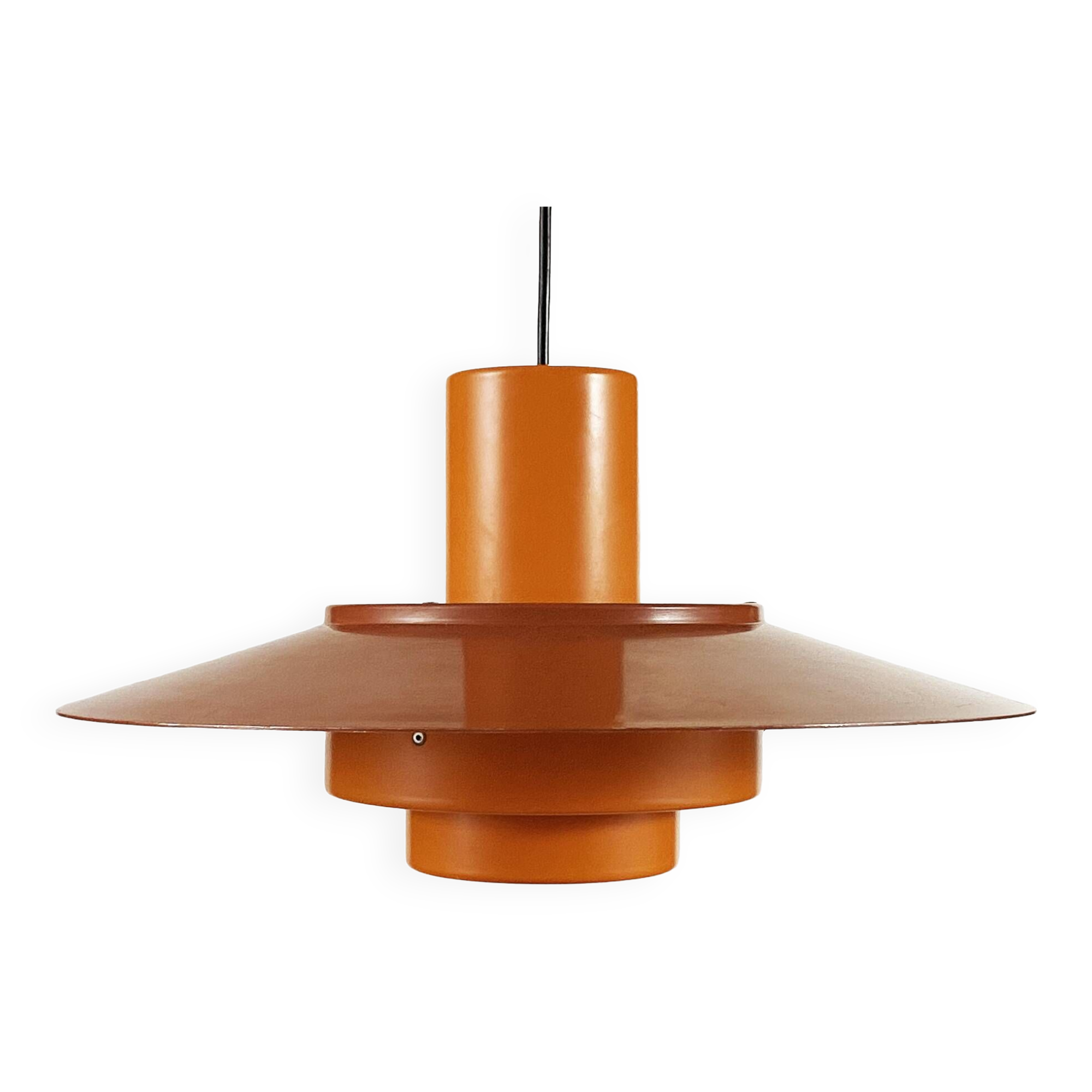 Pendant light "Falcon" two tone orange by Andreas Hansen for Fog & Mørup. Denmark 1960s.