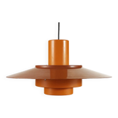 Pendant light "Falcon" two tone orange by Andreas Hansen for Fog & Mørup. Denmark 1960s.