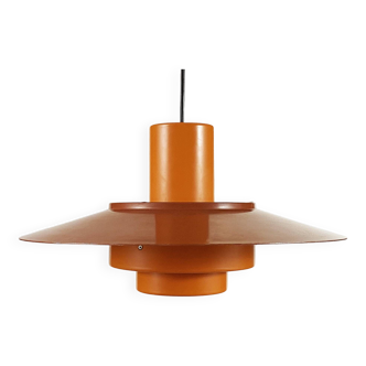 Pendant light "Falcon" two tone orange by Andreas Hansen for Fog & Mørup. Denmark 1960s.