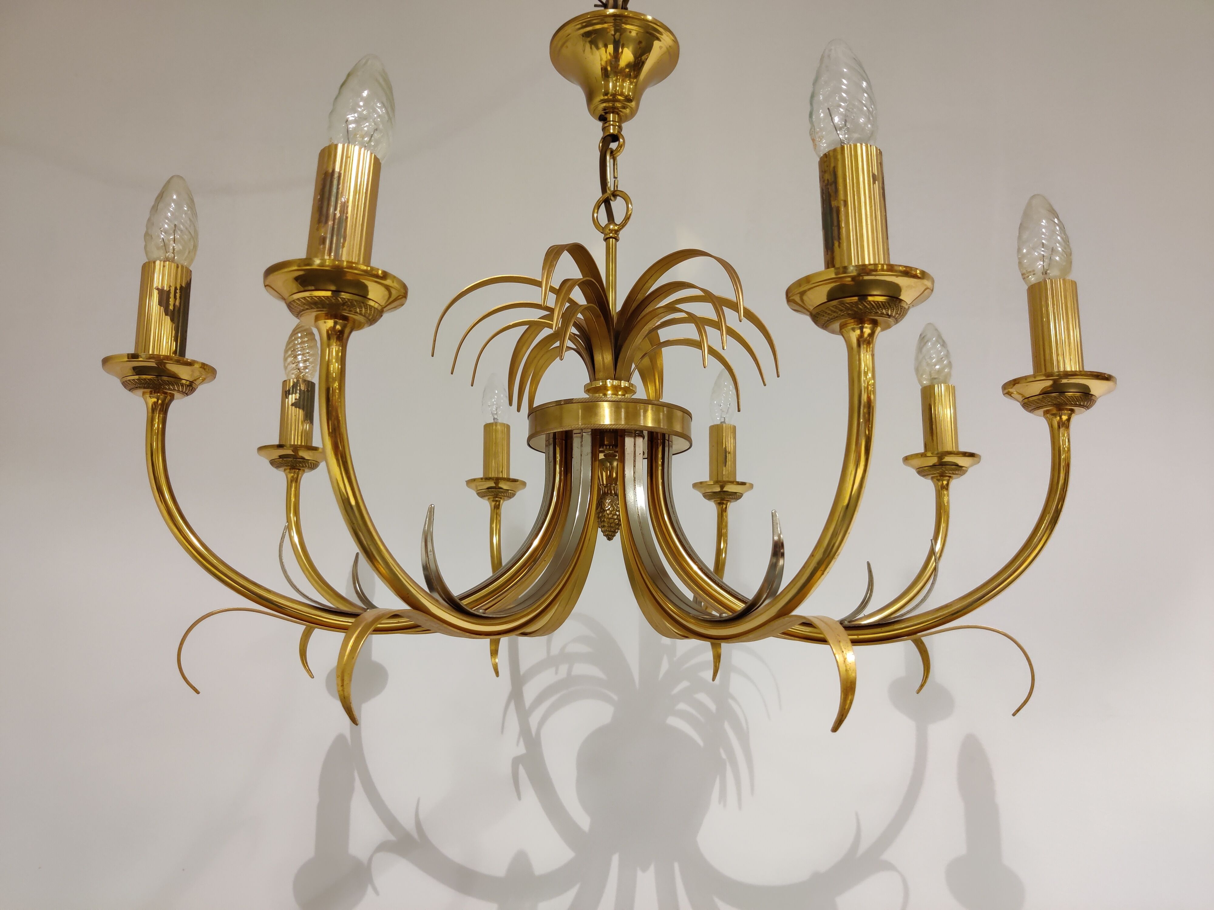 Brass and chrome pineapple chandelier, 1970s