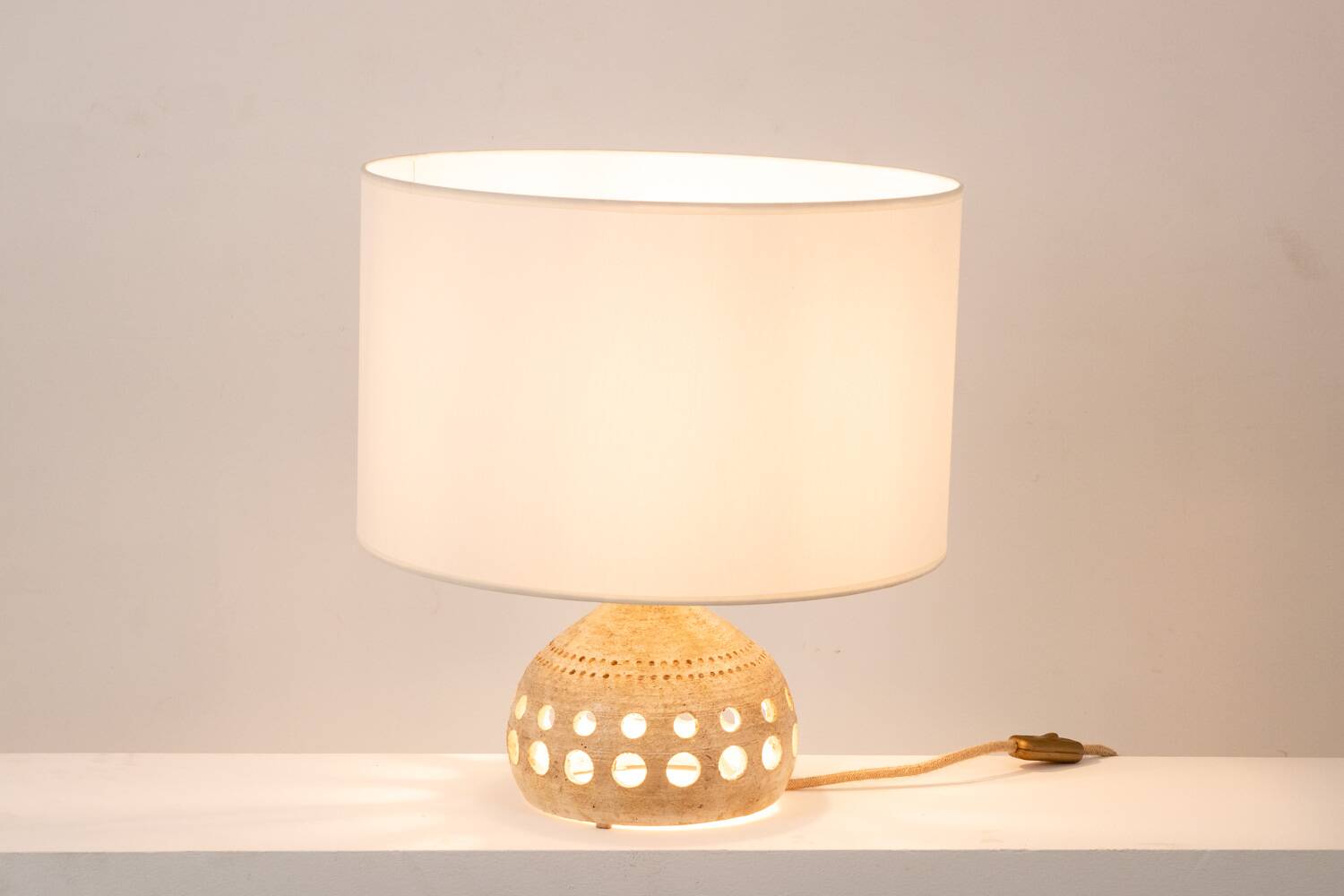 Georges Pelletier. Openwork and glazed terracotta lamp. Circa 1960-70.