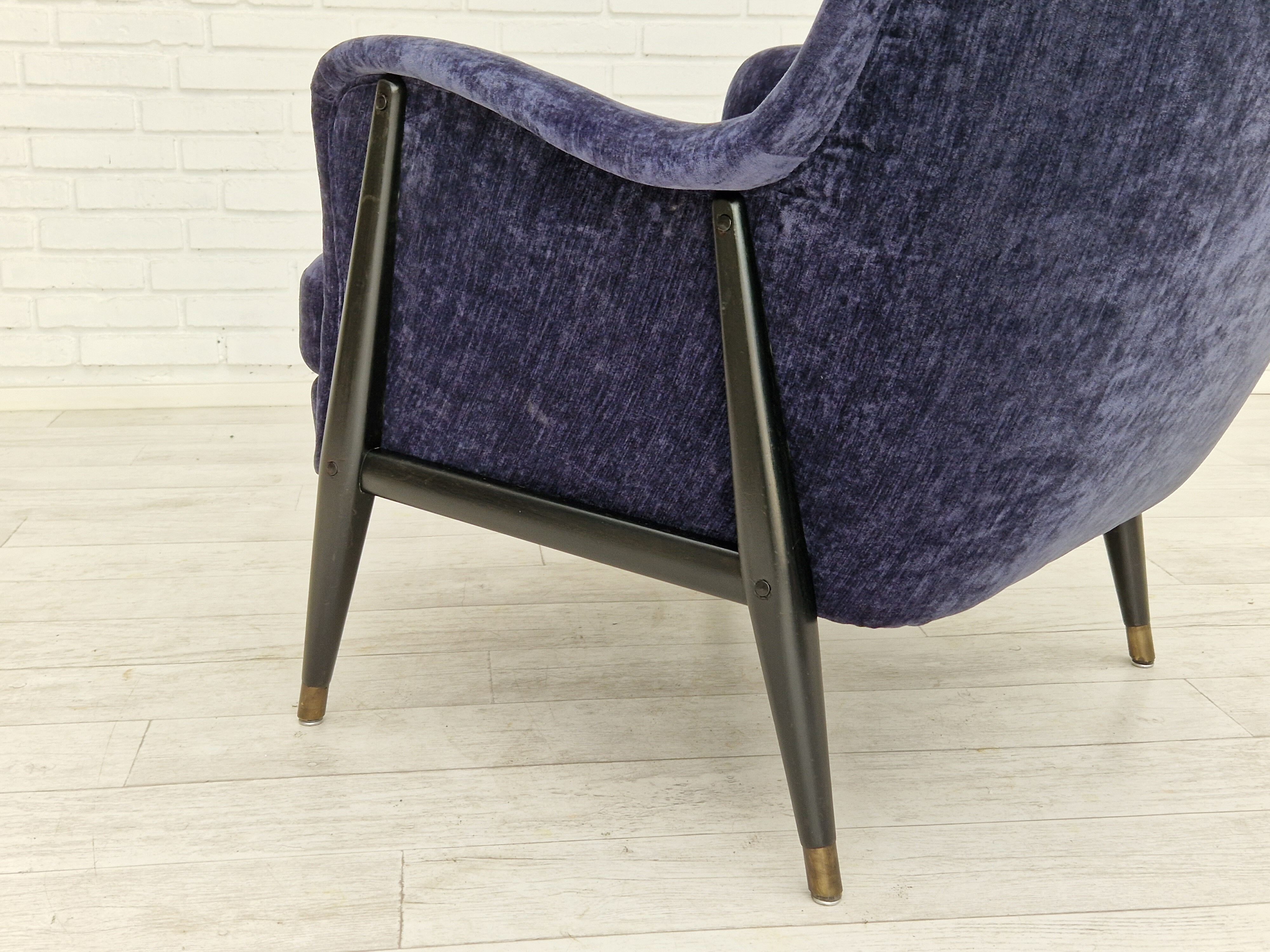 1960s, Swedish design, refurbished high-back armchair, vintage velour