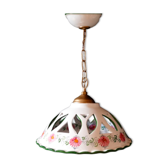 Enamelled metal luminaire suspension