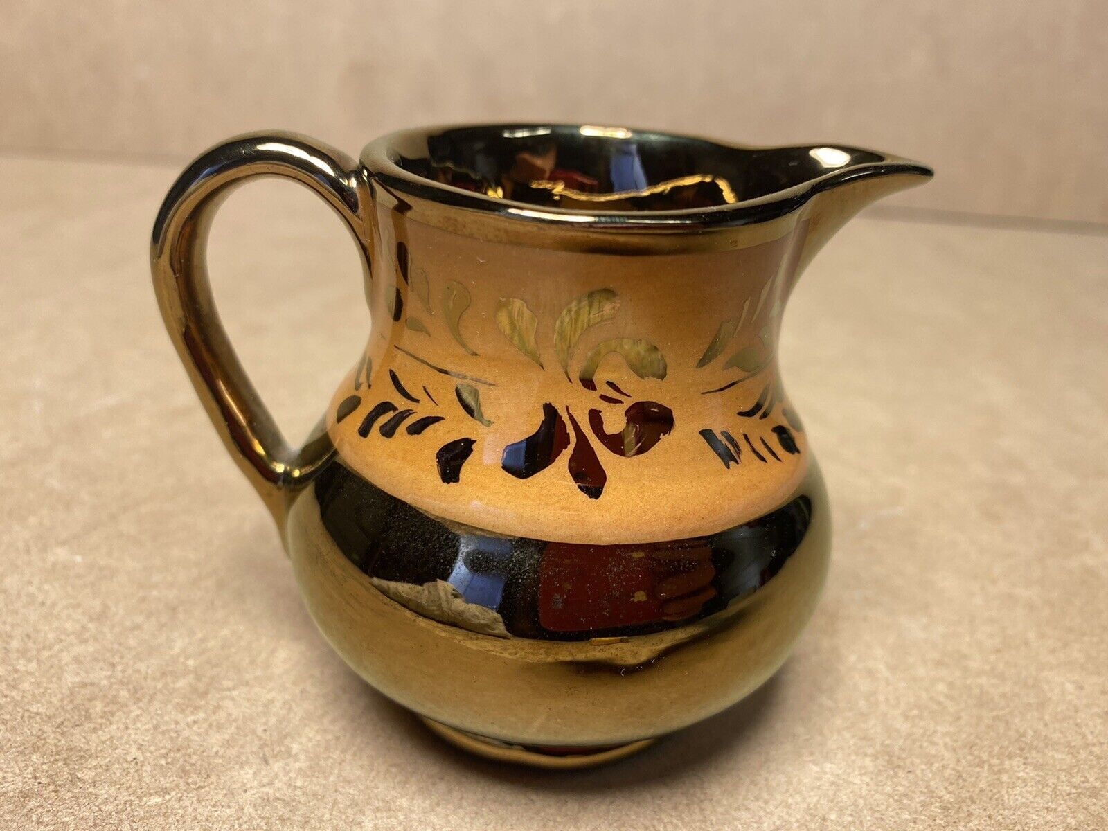 Old milk jug jersey earthenware / english lustrous faience