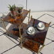 Pair of bedside tables in gilded brass and glass, midcentury