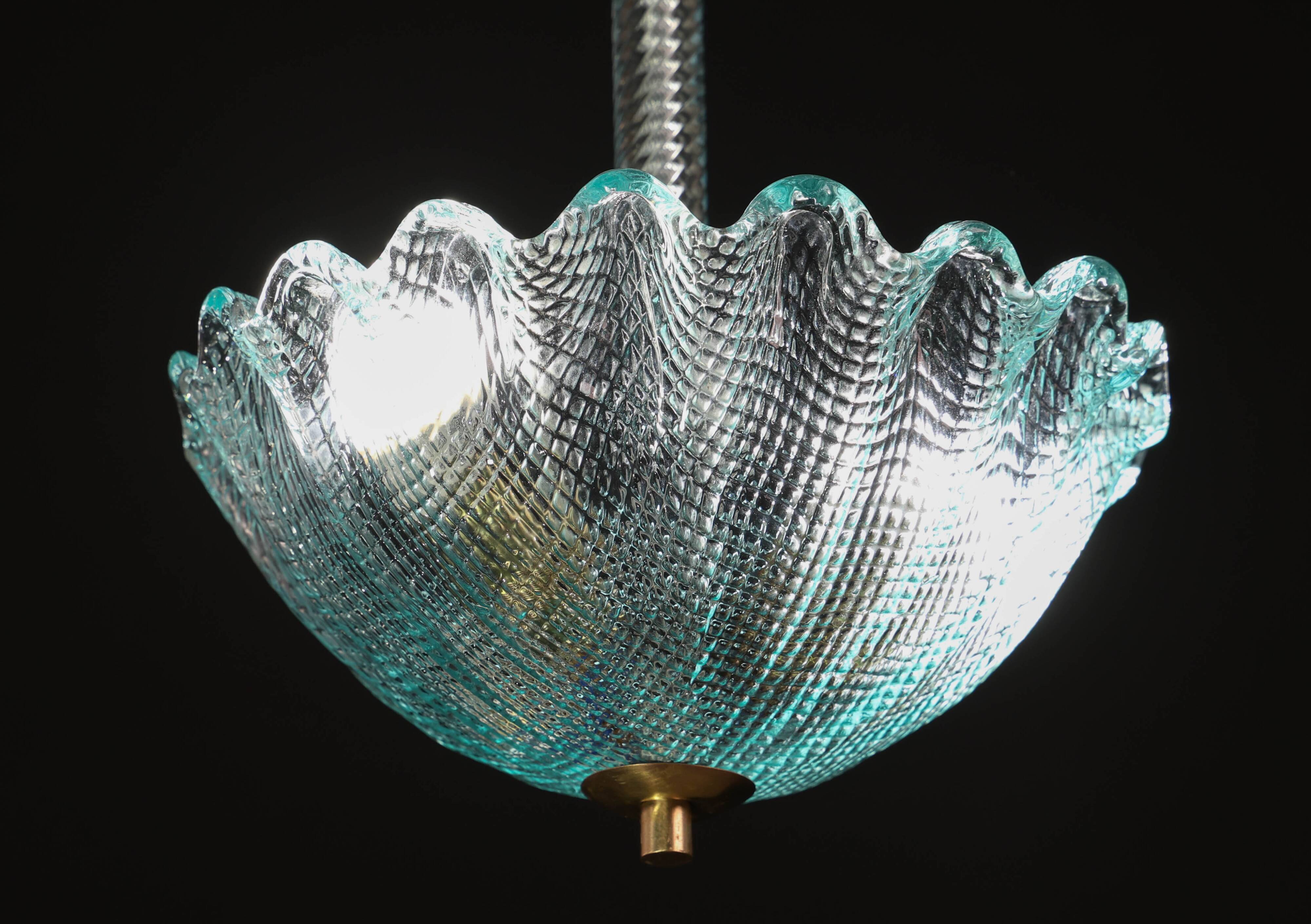 Rare Blu Pendant Light Murano Glass by Barovier e Toso, 1950