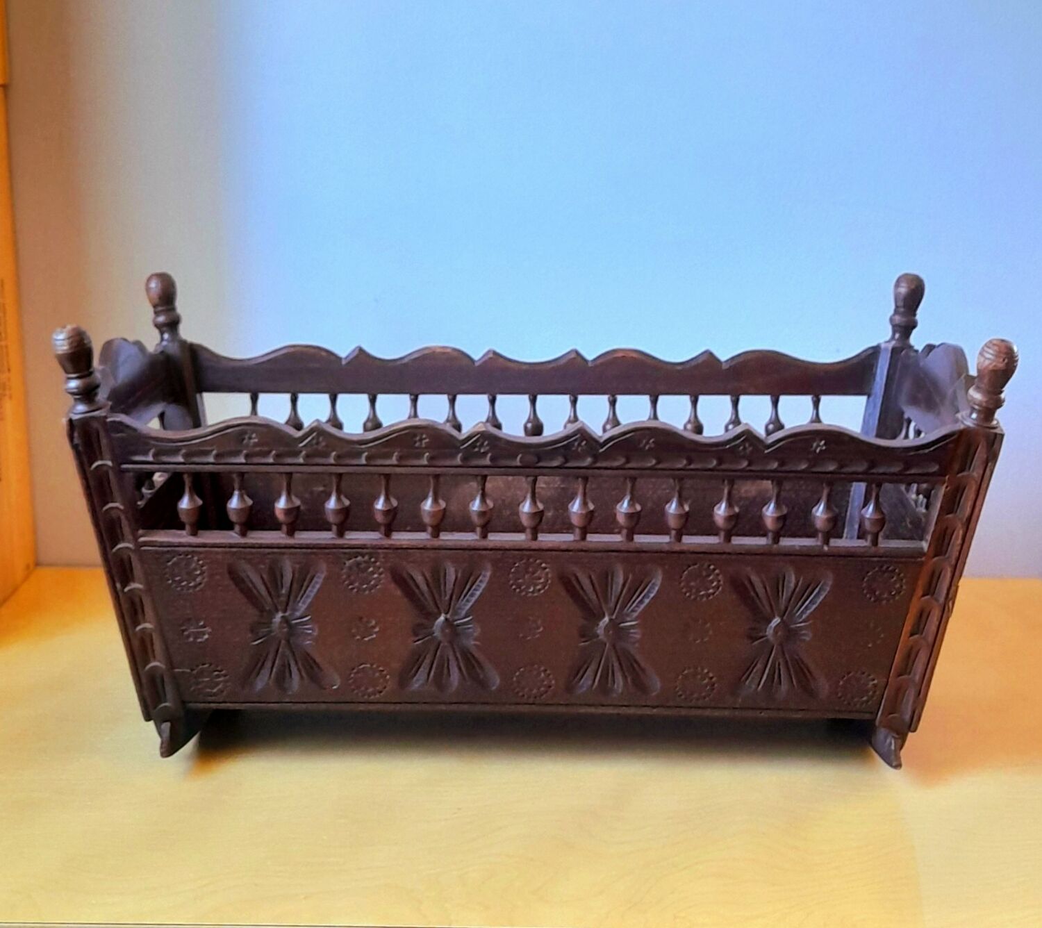 Carved wooden dolls cradle 1900