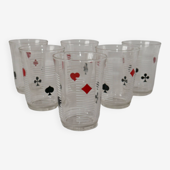 Ensemble de 6 verres à eau jeux de cartes années 70