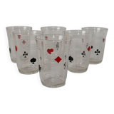 Set of 6 70s card game water glasses