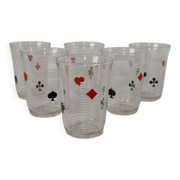 Ensemble de 6 verres à eau jeux de cartes années 70