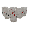 Set of 6 70s card game water glasses