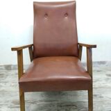 Vintage armchair in wood and imitation leather