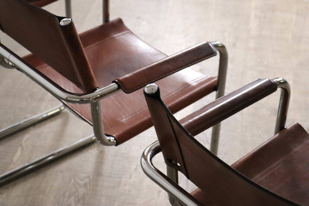 MG5 dining chairs in cognac leather and chrome by Mart Stam & Marcel Breuer, 1960s