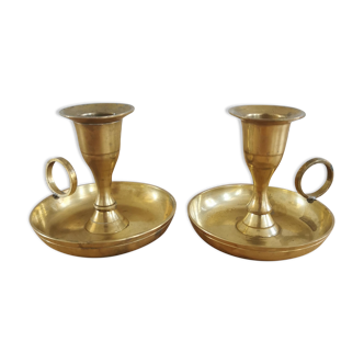 Pair of brass cellar rat candle holders