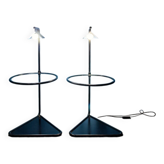 Paire de tables de chevet et lampes réglables Italie années 1980