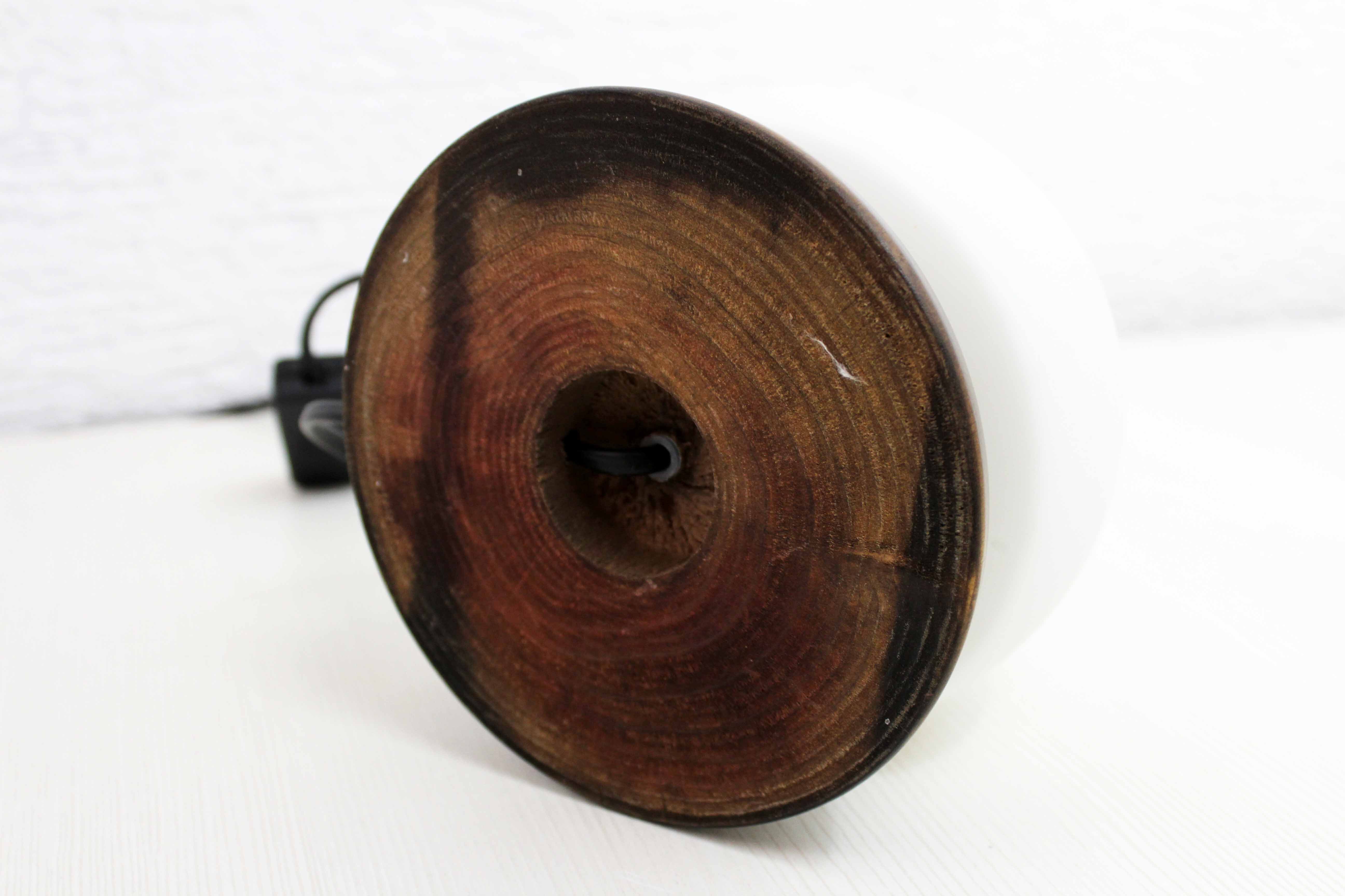 Mushroom lamp in wood and opaline glass