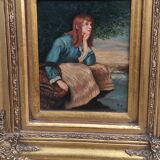 Peinture à l huile encadrée signée  R.T- cadre en bois doré -