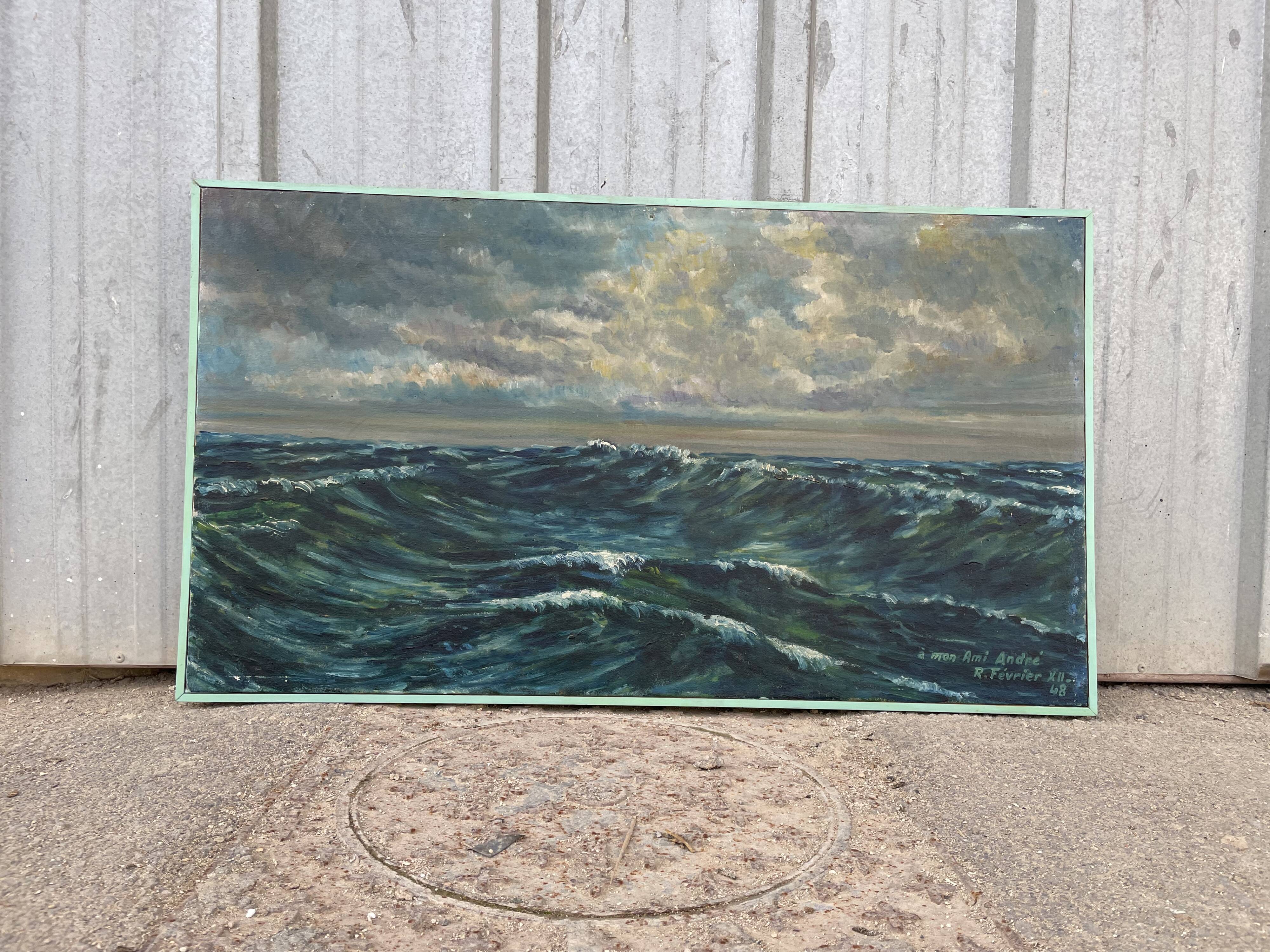 Oil on canvas, Maritime landscape, Old signed painting