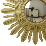 Miroir Soleil Vintage Miroir Sunburst Convexe Résine Dorée 48cm