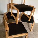 Set of 4 vintage chairs 1980's in beech, thermoformed on the back