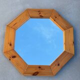 Octagonal pine mirror Scandinavian design from the 80s