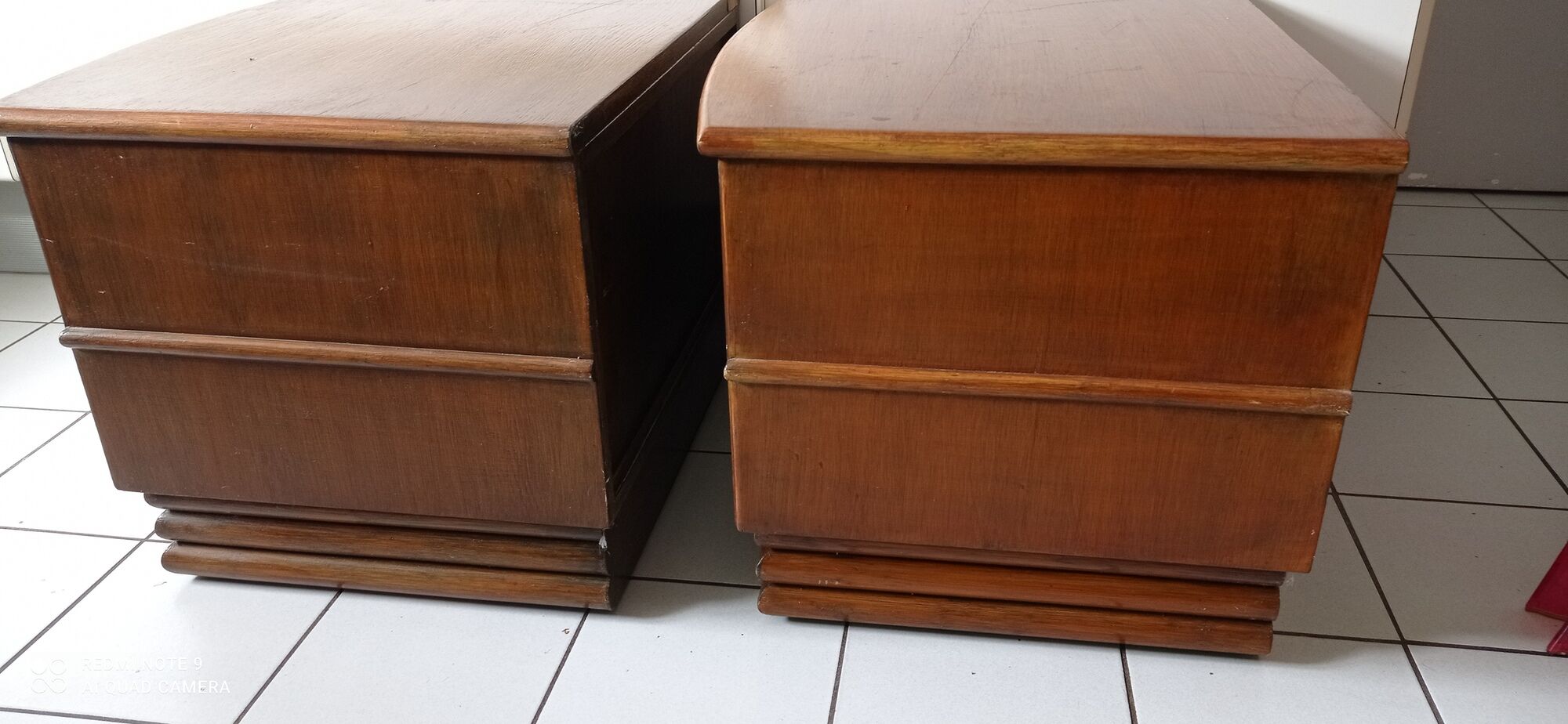 Pair of vintage bedside tables wood Maugrion