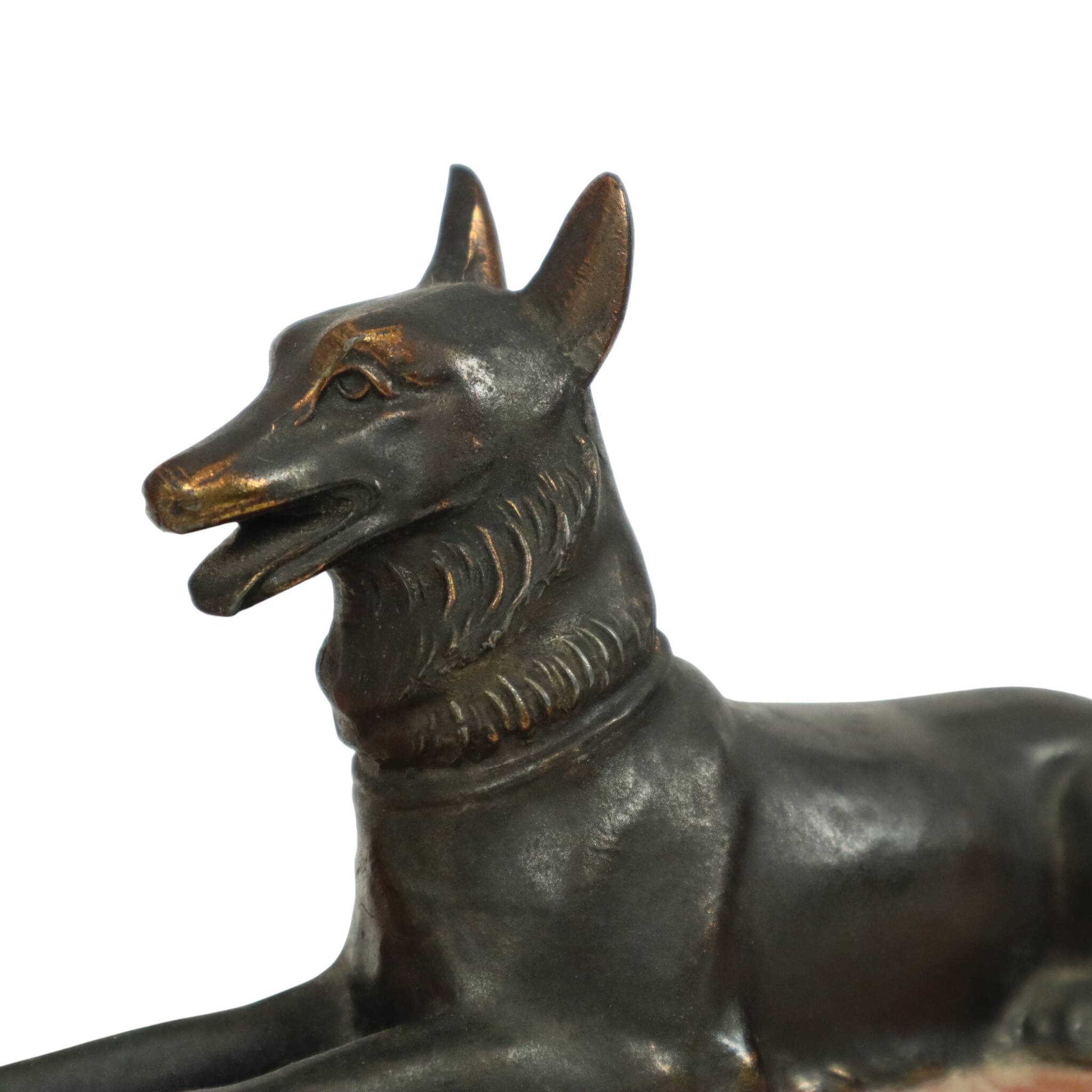 French Art Deco Table Lamp Pink Marble Glass Shepherd Dog