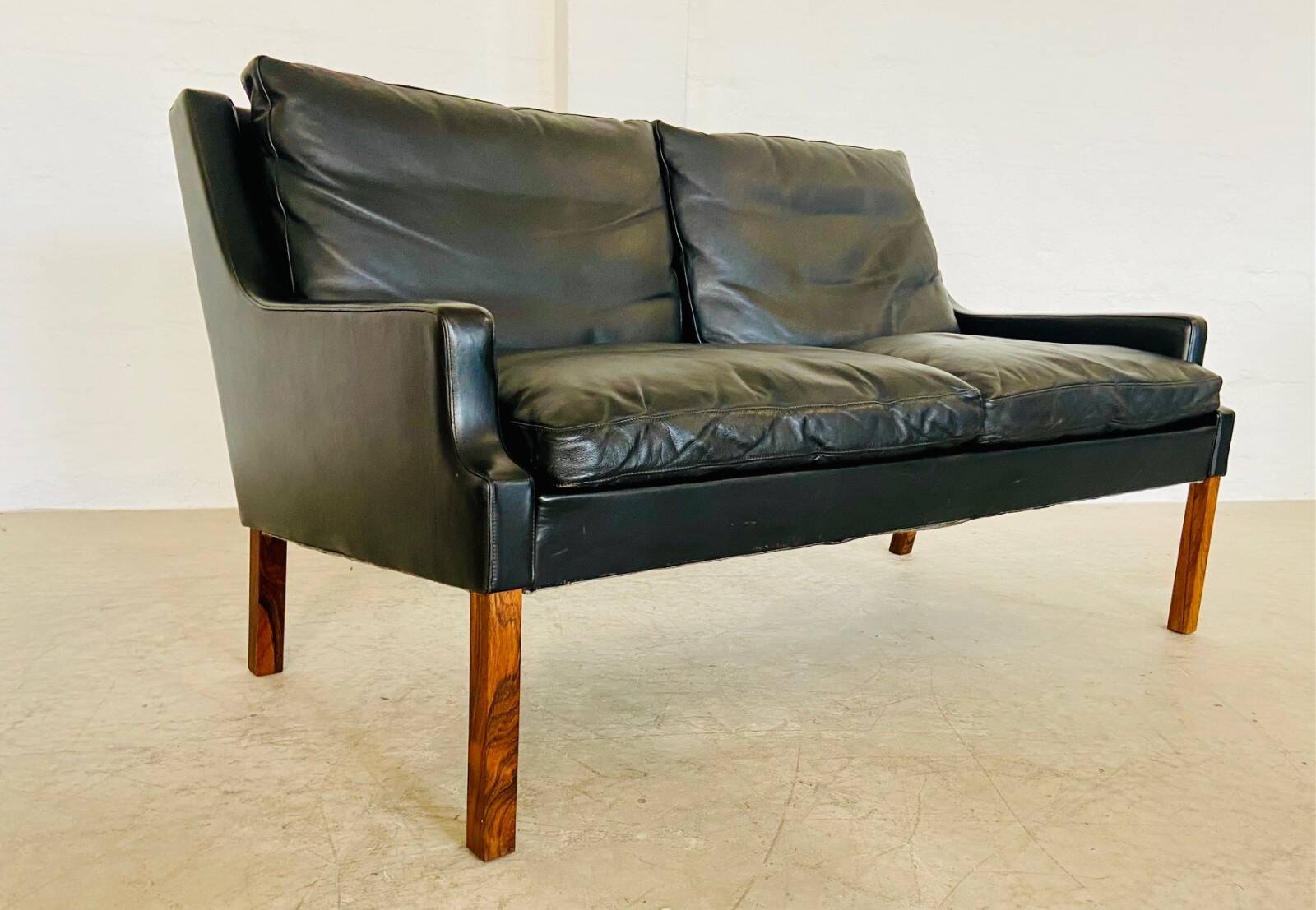 Canapé 2 personnes G. Thams vintage rétro danois du milieu du siècle en cuir noir