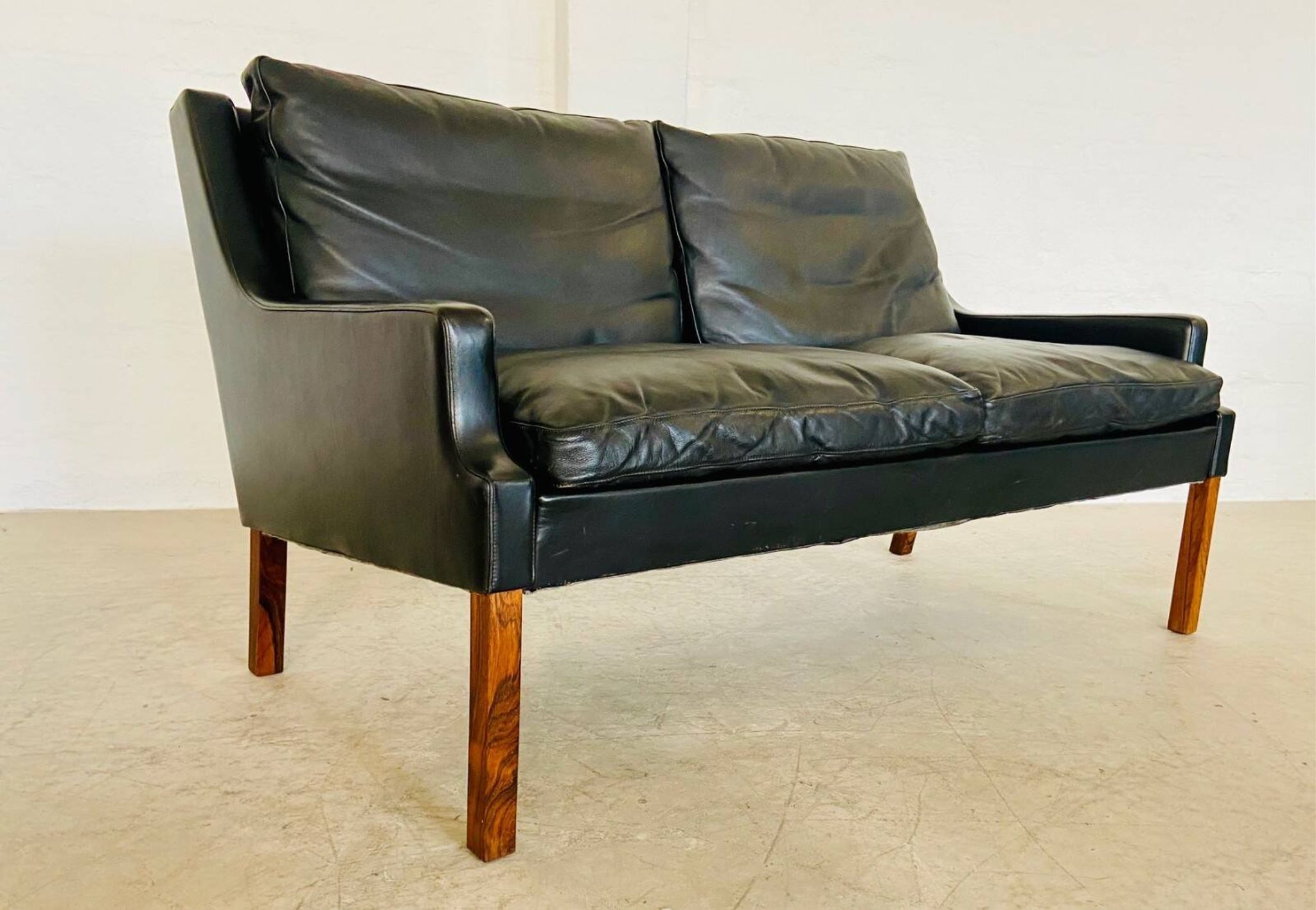 Vintage retro Danish mid-century G. Thams 2 person sofa in black leather