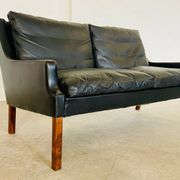 Vintage retro Danish mid-century G. Thams 2 person sofa in black leather