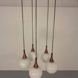 Danish Glass and Rosewood Cascade Ceiling Lamp, 1960s