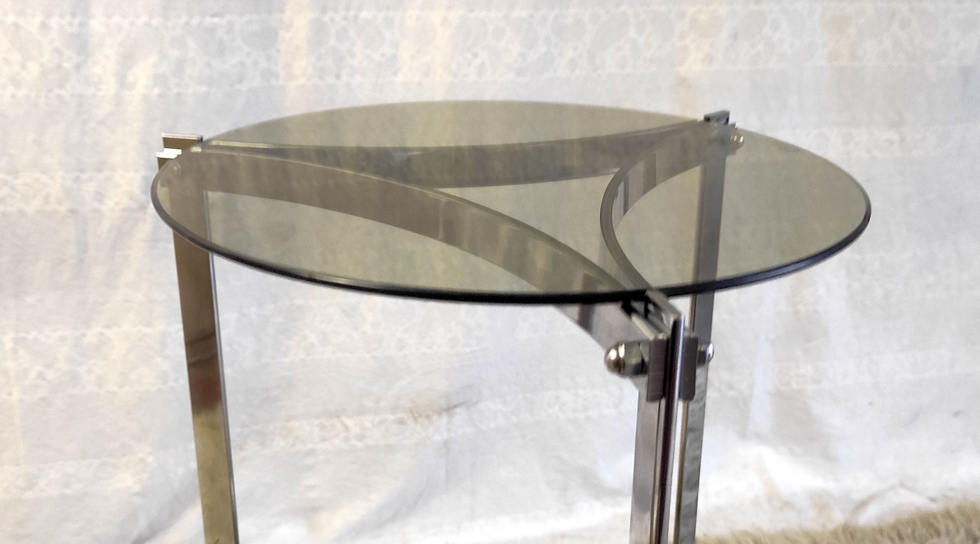 Side table metal chrome and smoked glass, 70s-80s