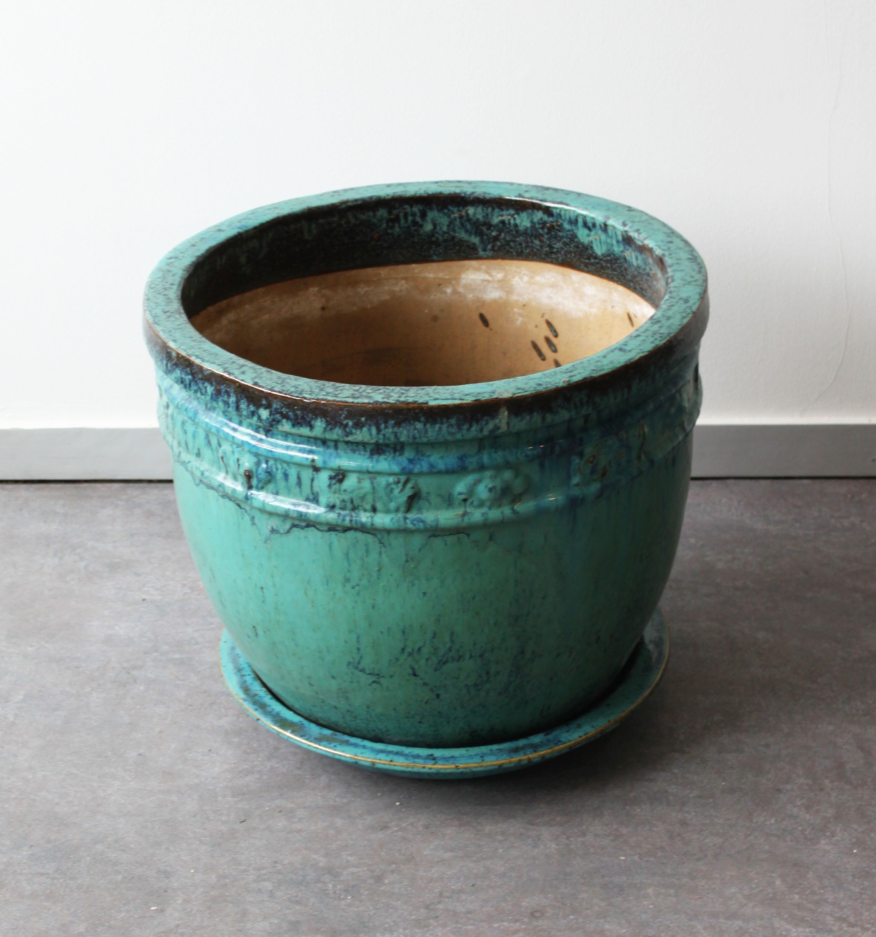 Glazed terracotta planter, handmade, 20th century
