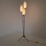 Lampadaire trépied en verre opalin et laiton, Italie, années 1950
