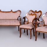 Ensemble de sièges restauré en chêne Biedermeier, noyer, construction stable, Autriche, années 1840