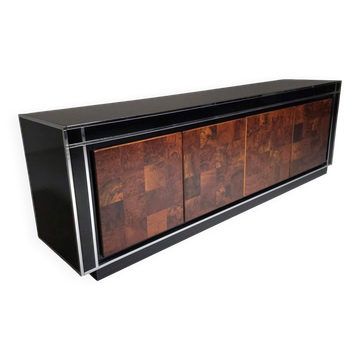Sideboard in burl walnut and black lacquer by Mario Sabot, Italy, 1970s