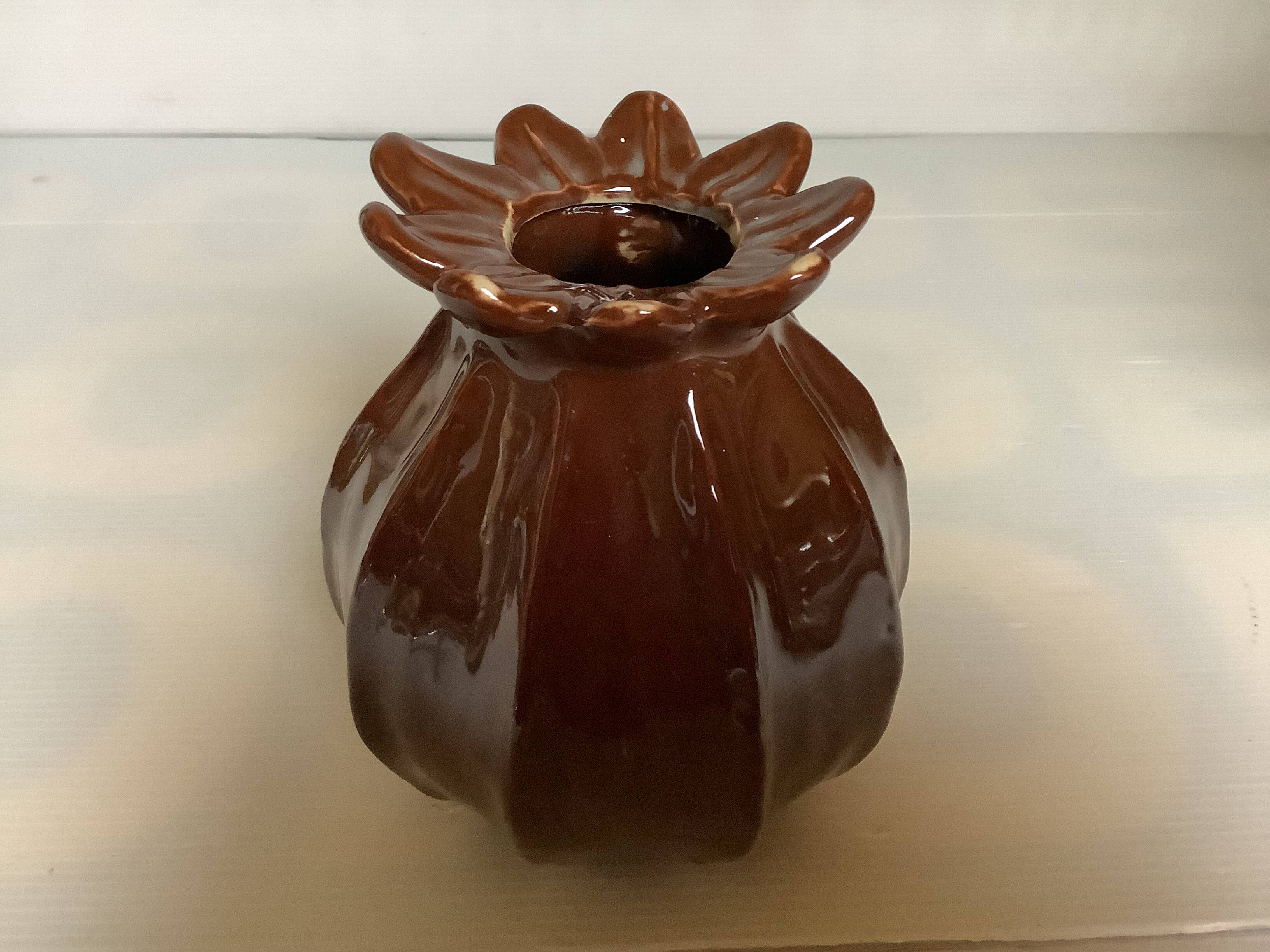 Brown ceramic corolla vase