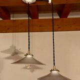 Pair of serrated opaline bistro pendant lamps