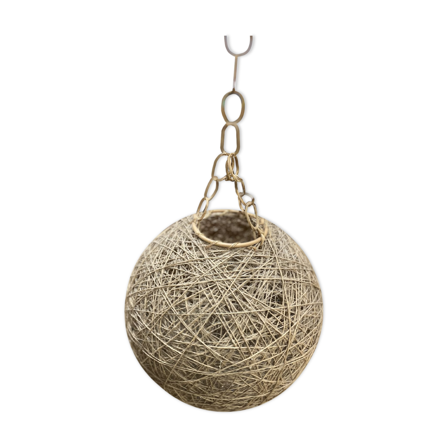 Suspension ball fixture vintage rattan-style twine