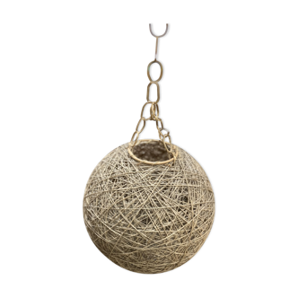 Suspension ball fixture vintage rattan-style twine