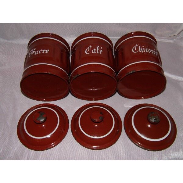 Set of 3 vintage enamelled spice boxes
